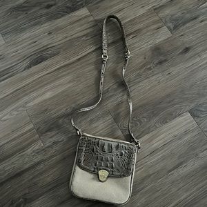 Brahmin gray canvas and croco crossbody bag